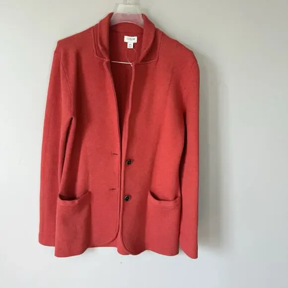 J Crew Schoolboy Sweater Blazer Women XS Red Knit Cotton Stretch Pockets New - Picture 5 of 5